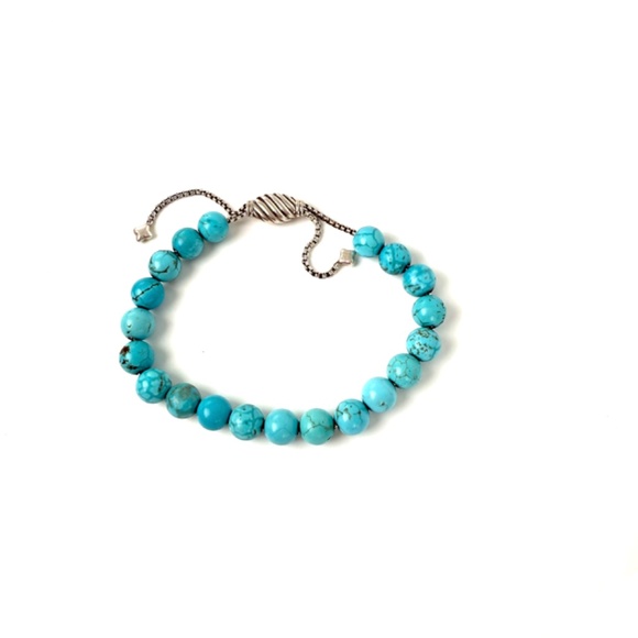 David Yurman Spiritual Bead Ball Blue Turquoise Adjustable Silver Bracelet - Picture 6 of 7